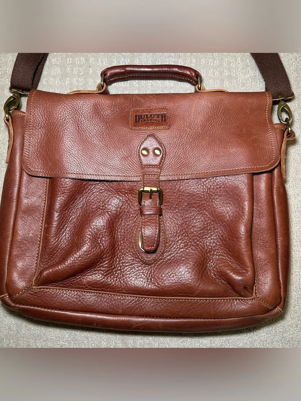 Duluth‎ Trading Co Full Grain Leather Briefcase Laptop Brown Saddle Messenger